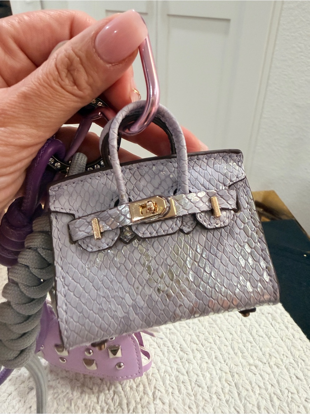 Mini Purple fashion Bag & Studded Pony Charm Set with Silver Puffy Heart Charm - Picture 4 of 8